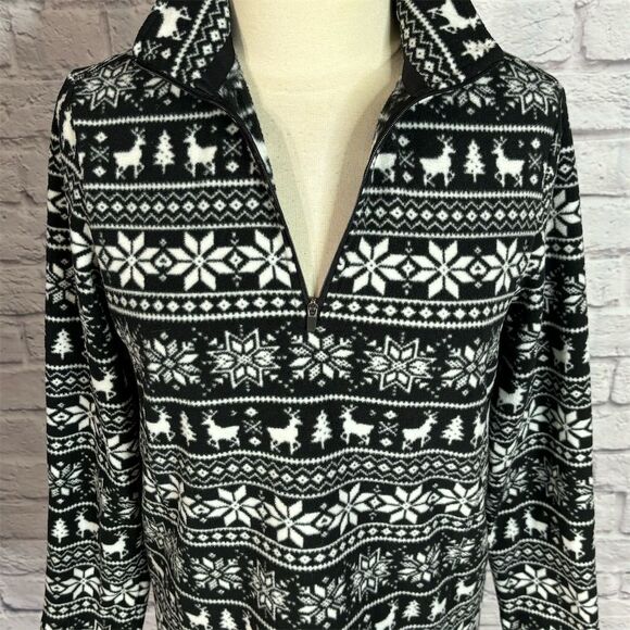 Lands' End Women's Black & White Fair Isle 1/4 Zip Fleece Pullover Casual - Picture 7 of 10
